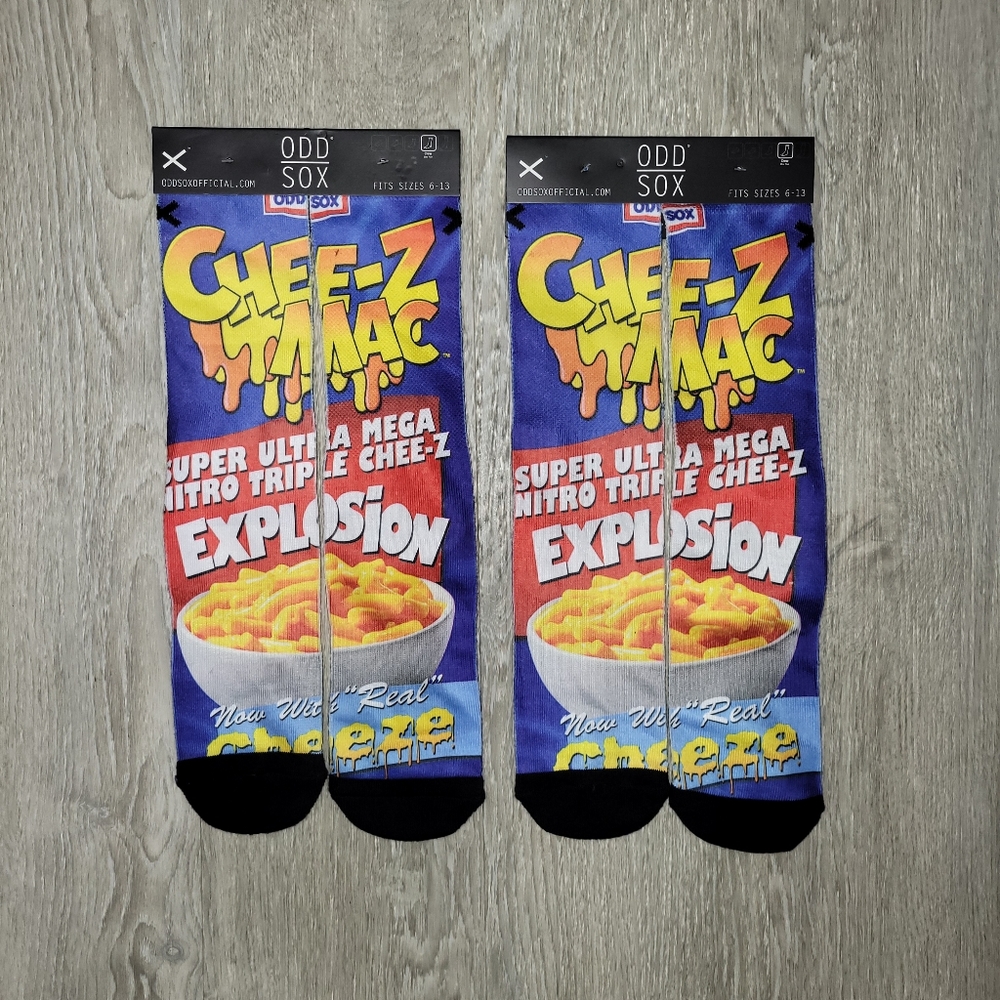 2 Pairs - ODD SOX CHEE-Z MAC CREW SOCKS Size 6-13 New